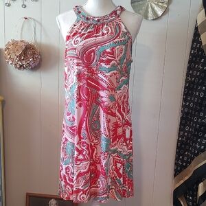 JOYOUS and FREE Beaded Vibrant Paisley Halter Dress Medium